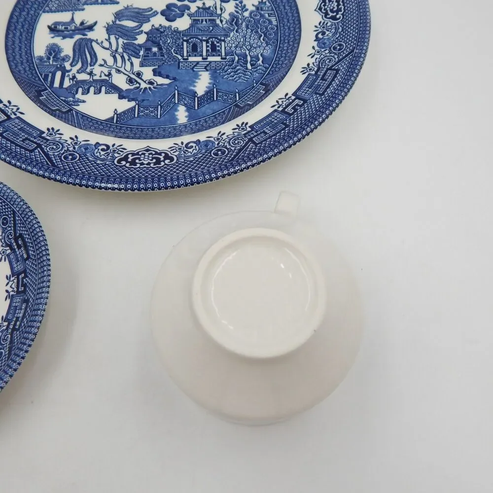 Churchill Blue Willow 3 Pc Set Dinner Plate Cup Saucer Set England